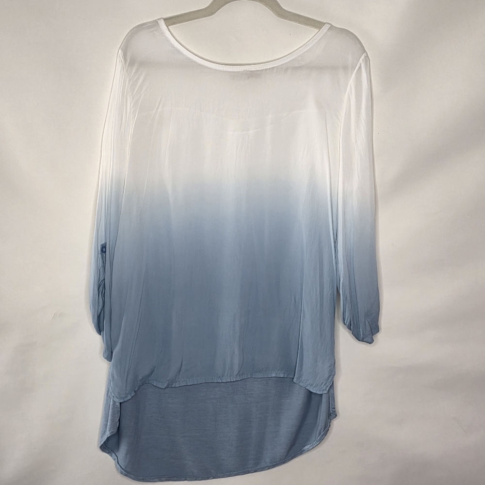Silk Blend Ombre‎ Top Size L Made In Italy Mixed Media Lightweight Tunic Coastal